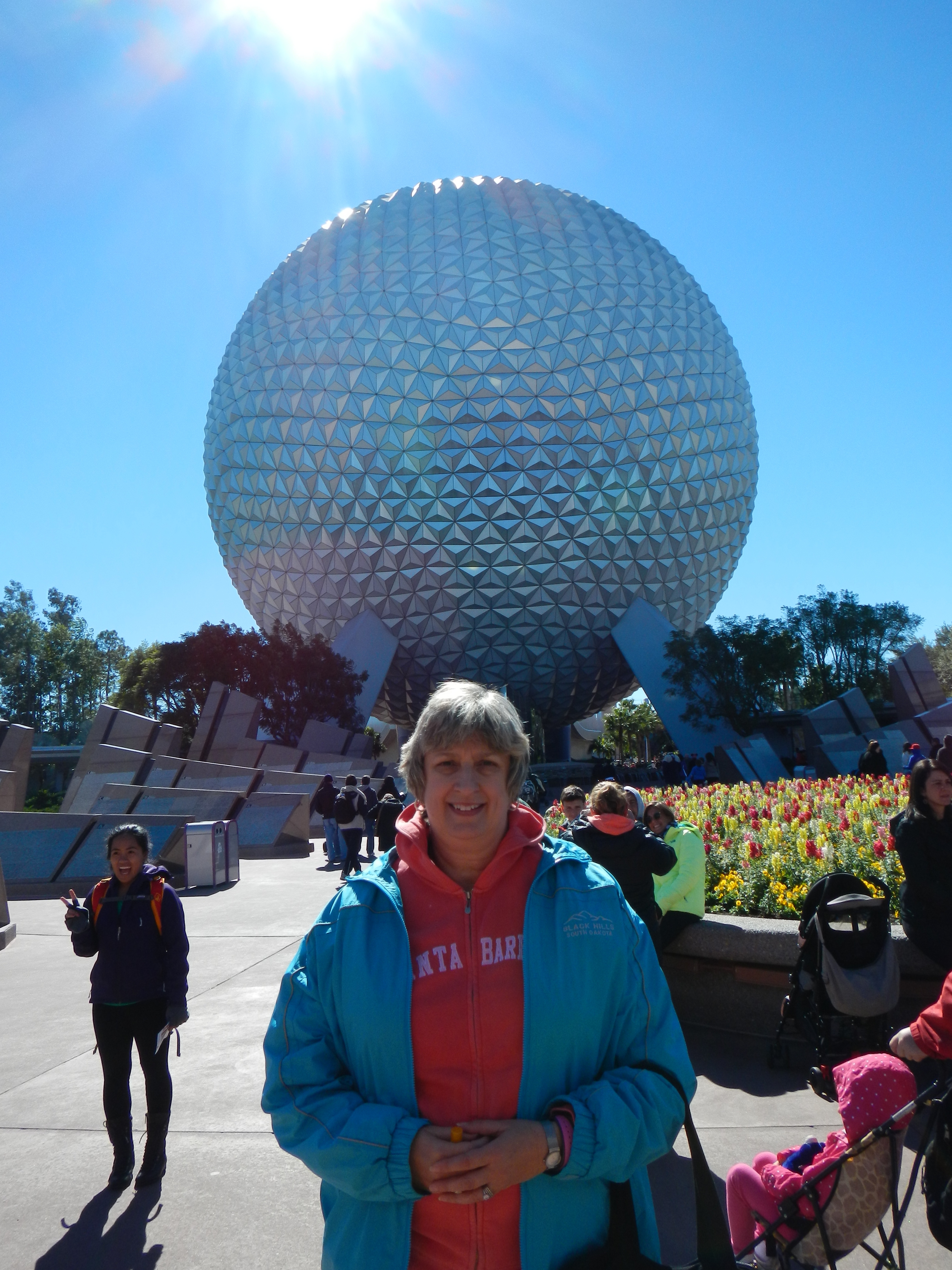 Epcot - Nancy in front of Spaceship Earth
