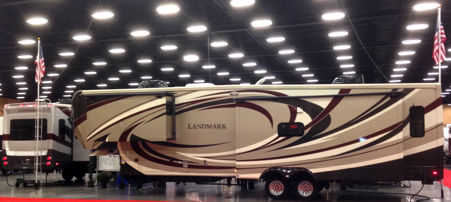 There are 3 Heartland Landmarks on display at the Smoky Mountain RV Show in the RVs For Less display.
