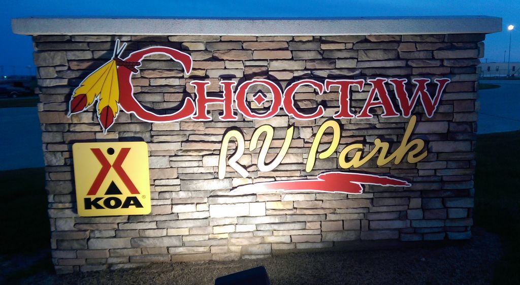 Choctaw RV Park Sign - taken one evening