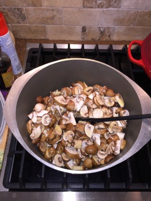 Mushrooms - Cooking down, covered for about 15 minutes, stirring every 5 minutes